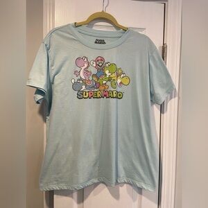 Super Mario Size 2XL Light Blue Graphic Print Logo Short Sleeve Tee Shirt Yoshi